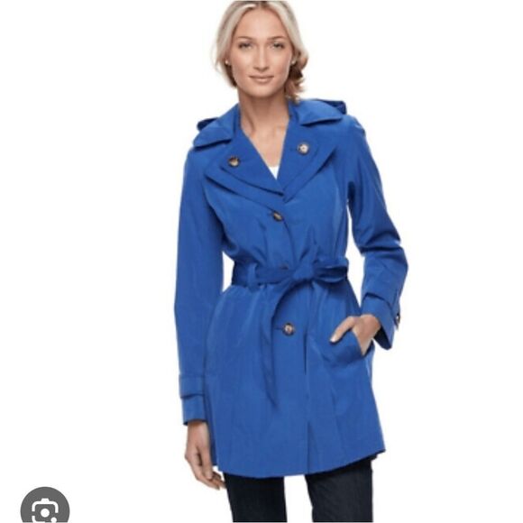 LONDON FOG BLUE Spring HOODED DOUBLE BREASTED TRENCH COAT US XS NWOT - Picture 15 of 16